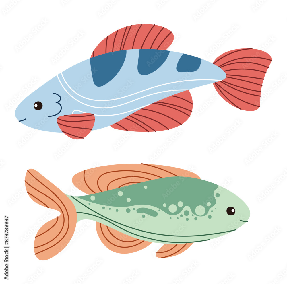 Fototapeta premium Hand drawn cartoon fish. Vector illustration of fish in doodle style. Suitable for decoration, sticker design