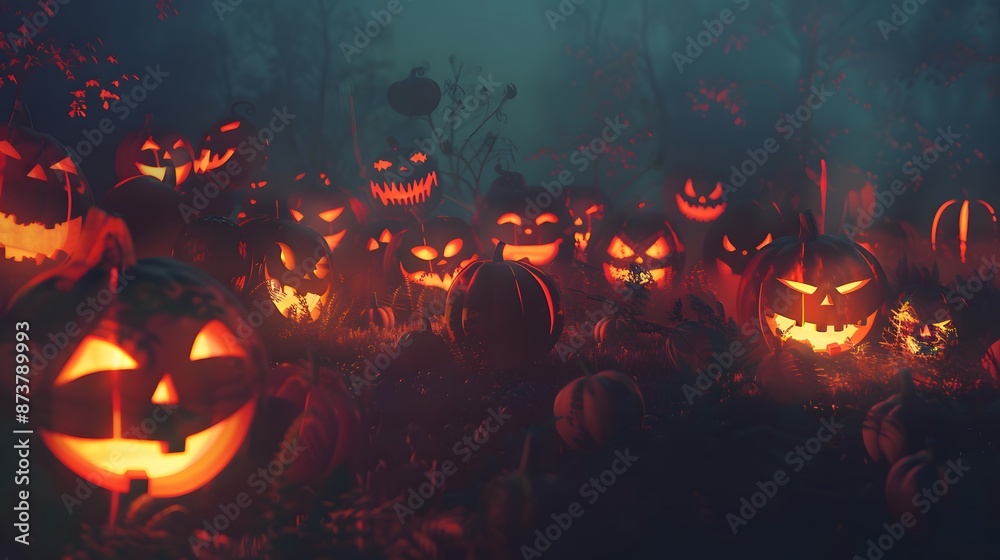 night hallowen scene with blue cloud and scary pumpkin background night hallowen scene with blue cloud and scary pumpkin background