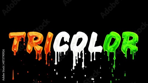 Vibrant Tri-Color Drip Animation on 'Tricolor' Text - High-Resolution Stock Video