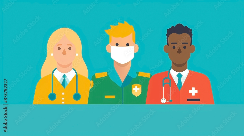 Flat Vector Illustration of Diverse Public Safety and Healthcare Professionals Flat Vector Illustration of Diverse Public Safety and Healthcare Professionals