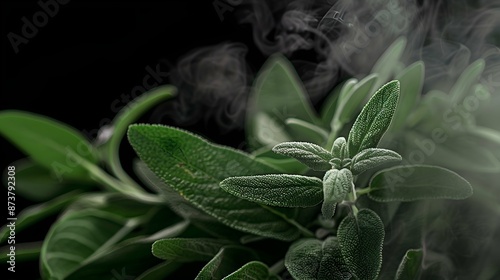 Green sage mist on black background