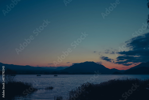 view of lake and mountain in evening