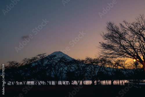 view of lake and mountain in evening
