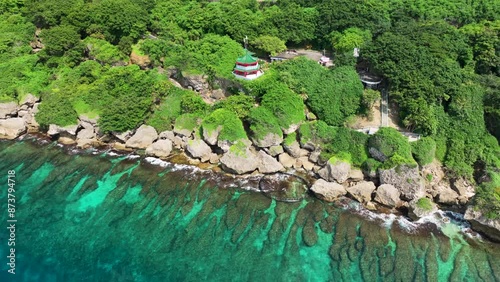 Aerial view beautiful coastline of Xiao Liuqiu island in Taiwan photo