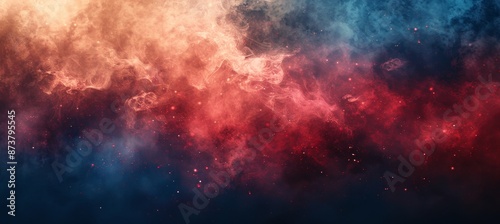 American Flag and Smoke in Grunge Style with Red and Blue Background