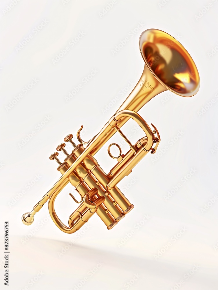 Obraz premium A 3D graphic of a horn instrument isolated on a white backdrop.