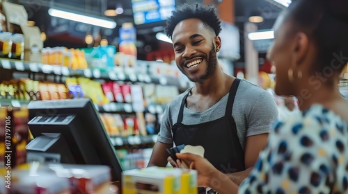 Friendly Cashier Assisting ...