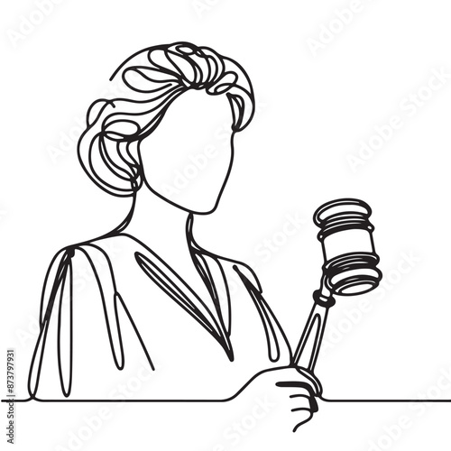 judge one line art, drawing, continuous vector illustration, isolated on transparent background
