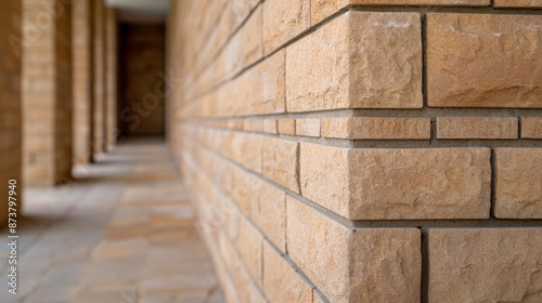 Sturdy wall showcasing detailed masonry work, highlighting its structure and form, an impressive barrier in a modern building, architectural elements