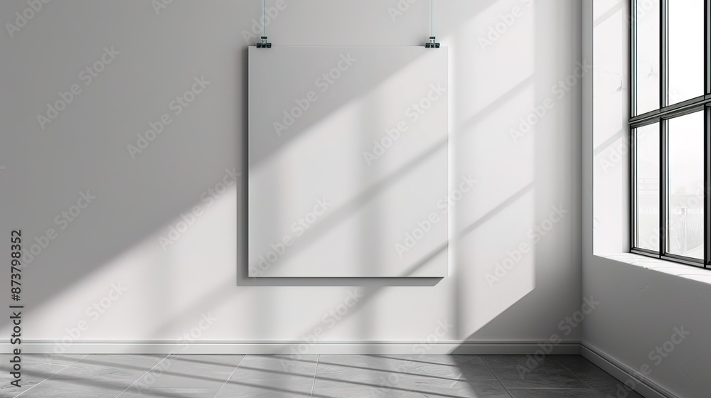 Fototapeta premium a blank white paper hanging on white wall 