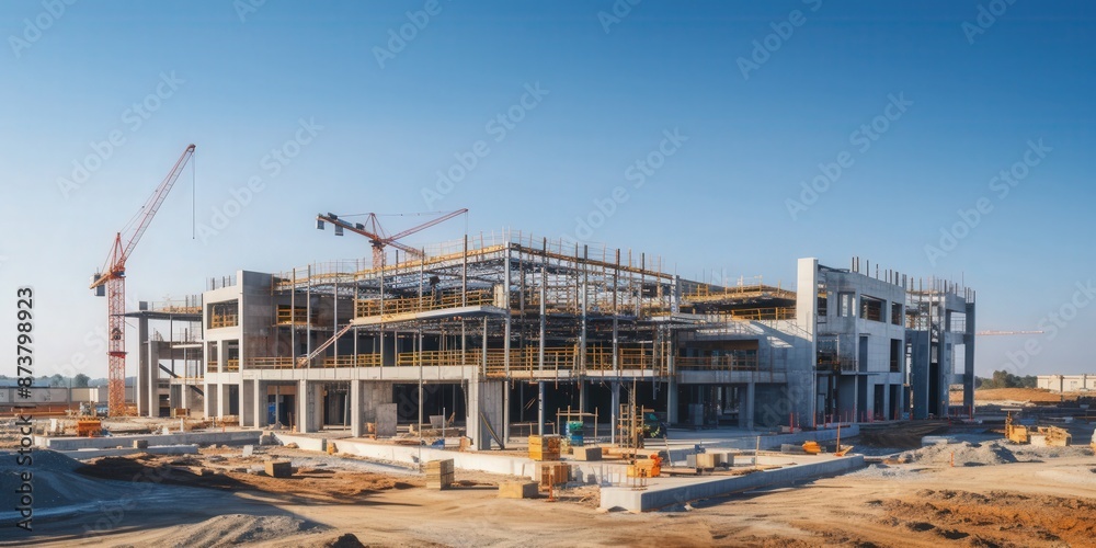 Construction Site with Cranes and Unfinished Building Construction Site with Cranes and Unfinished Building