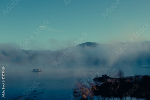 lake in misty morning