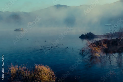 lake in misty morning