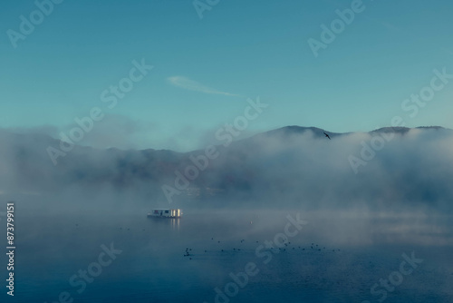 lake in misty morning
