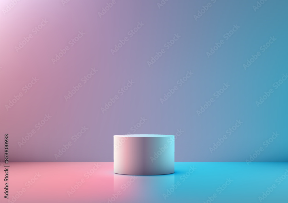 Minimal 3D White Cylinder Podium on Pink and Blue Gradient Background for Product Display, Mockup, Showcase, Elegant