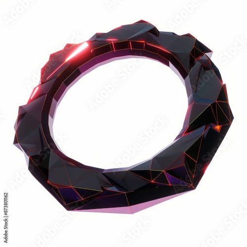 3D Render low poly of the Ring of Gyges, glowing with hidden power, on isolated white background, Generative AI photo