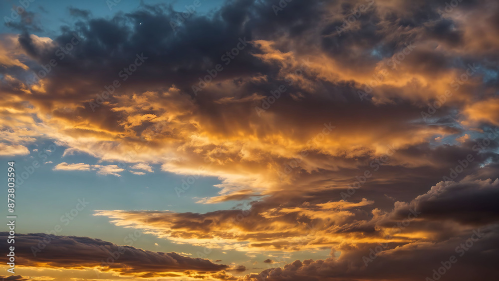 Colorful clouds against a blue sky at sunset. Golden hour clouds. Colorful clouds against a blue sky at sunset. Golden hour clouds.