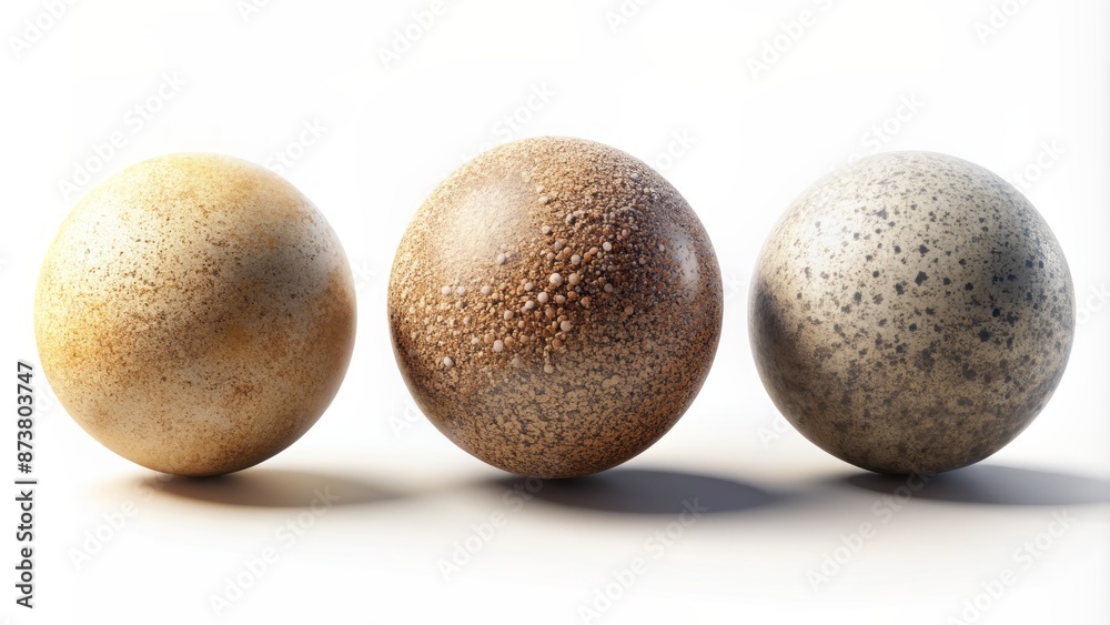 Vibrant gradient spheres with gritty sand noise and spray effects on white background, showcasing intricate texture and shadow details. Vibrant gradient spheres with gritty sand noise and spray effects on white background, showcasing intricate texture and shadow details.