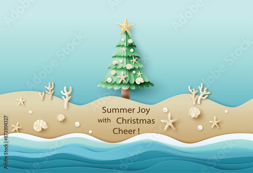  Summer Christmas Tree on Beach with Cheerful Message