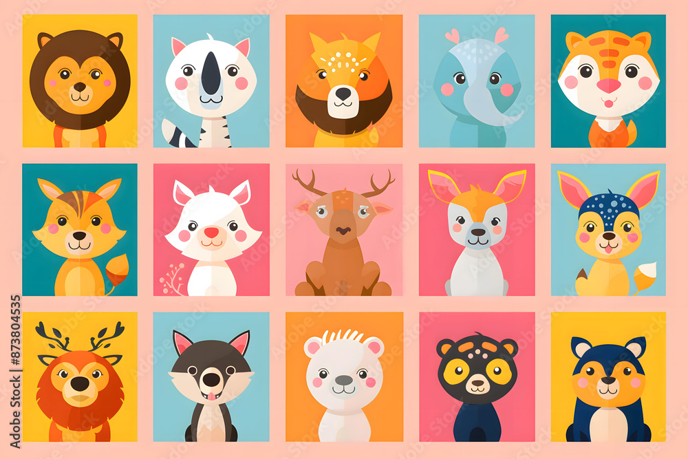 Cartoon animal icon set collection. Cartoon animal icon set collection.