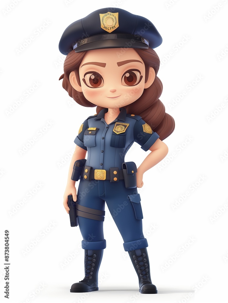 Police Officer female, Full body character, 3D render illustration, Clip art, isolated on white background Police Officer female, Full body character, 3D render illustration, Clip art, isolated on white background