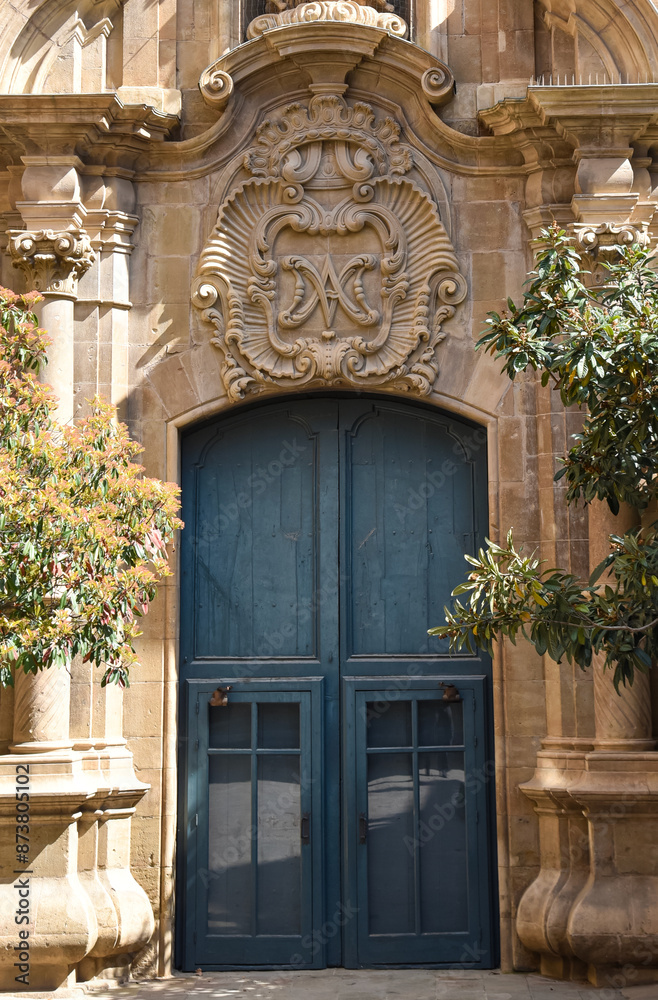 front door Plaza de obispo in Solsona, Catalunya Spain