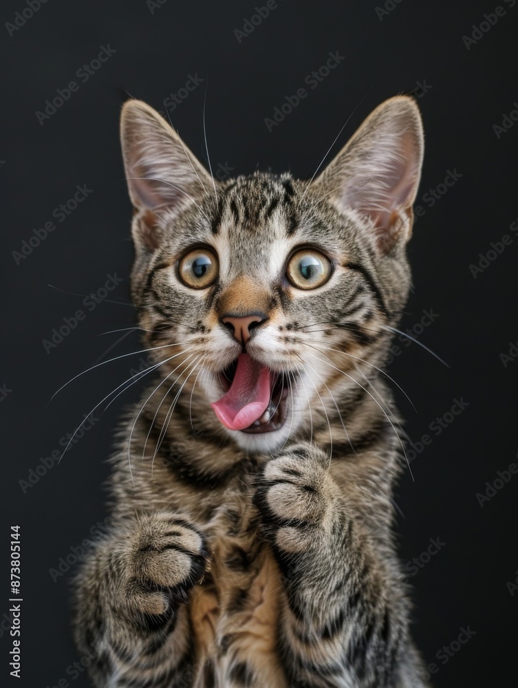 A very surprised and shocked cat with its mouth open and paws touching its head. Funny inspired animal A very surprised and shocked cat with its mouth open and paws touching its head. Funny inspired animal