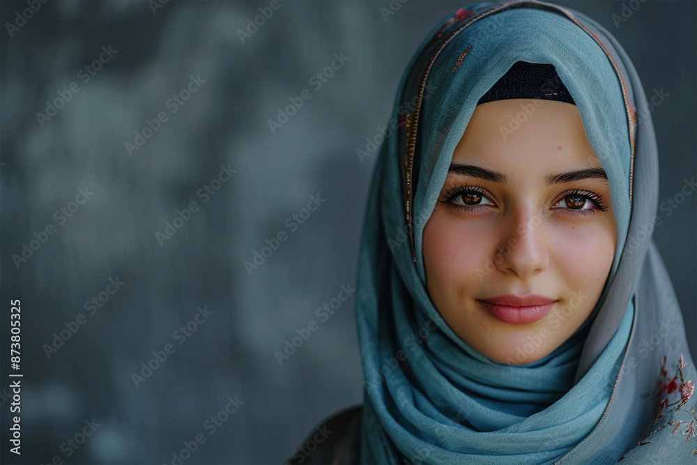 Portrait of charming young Muslim girl looking at camera, Young Islamic girl close up photograph isolated in copy space blurry background, sharp looking beautiful innocent Muslim lady wearing hijab Portrait of charming young Muslim girl looking at camera, Young Islamic girl close up photograph isolated in copy space blurry background, sharp looking beautiful innocent Muslim lady wearing hijab