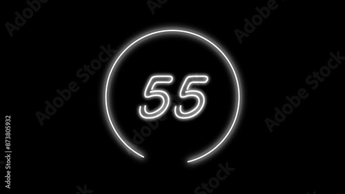 60 seconds (1 minute) silver (grey) color neon light countdown timer on black background. Animated circle shaped stylish smooth tailed line indicator. Neon and shady nightlife concept photo