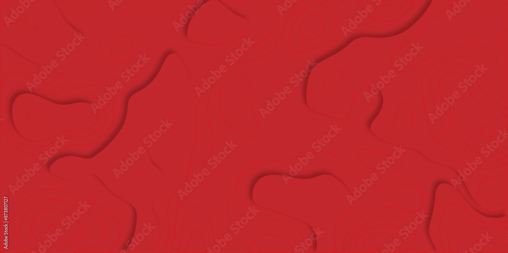 Abstract wavy line 3d paper cut red background with shadows. Abstract realistic papercut decoration textured with wavy layers. Topographic contour lines vector map seamless pattern vector.
