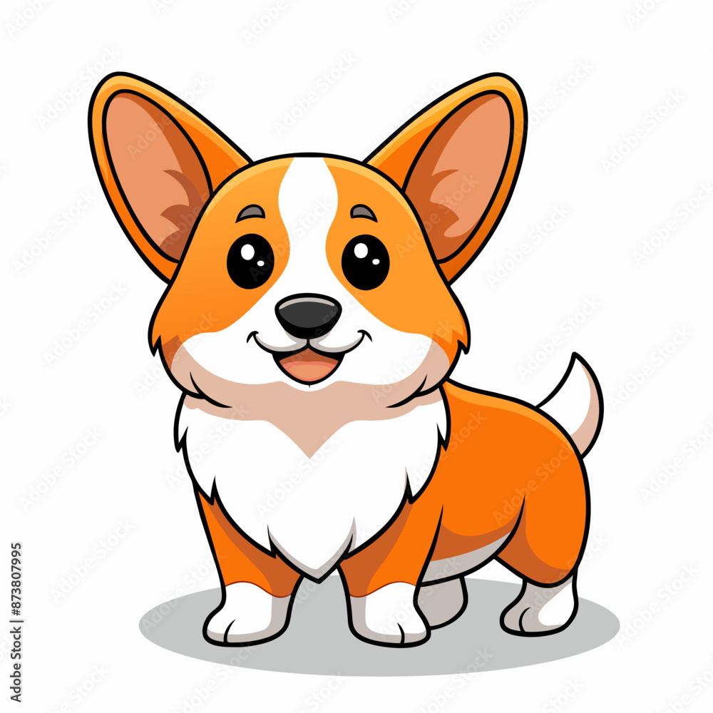 Cartoon charming Corgi dog character in a standing pose, featuring large ears and a joyful expression. Vector image of domestic pet animal with vivid colors and endearing design, children illustration Cartoon charming Corgi dog character in a standing pose, featuring large ears and a joyful expression. Vector image of domestic pet animal with vivid colors and endearing design, children illustration