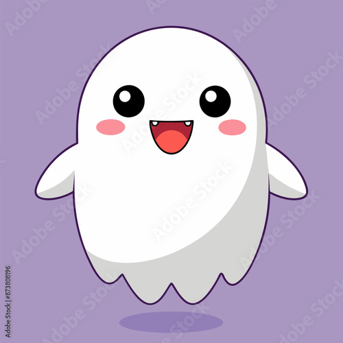 Cartoon cute kawaii halloween ghost monster character. Adorable vector spook with a big smile, and a playful expression adds a delightful and charming touch to the spooky season. Sweet funny spirit
