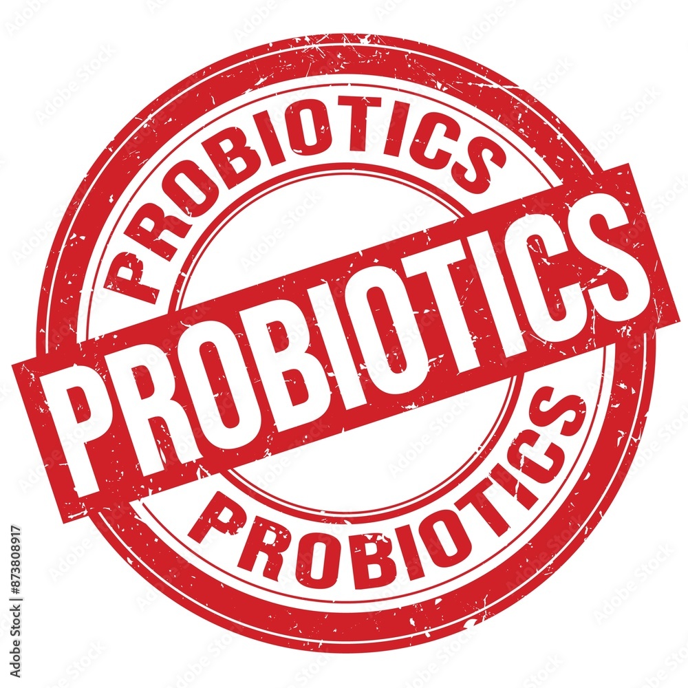 PROBIOTICS text written on red round stamp sign PROBIOTICS text written on red round stamp sign