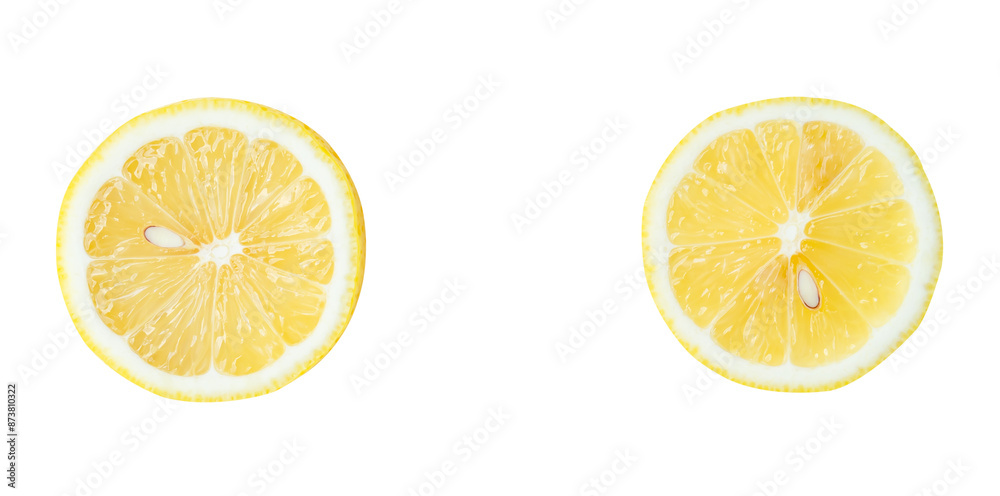 Top view set of yellow lemon halves or slices isolated with clipping path in png file format Top view set of yellow lemon halves or slices isolated with clipping path in png file format