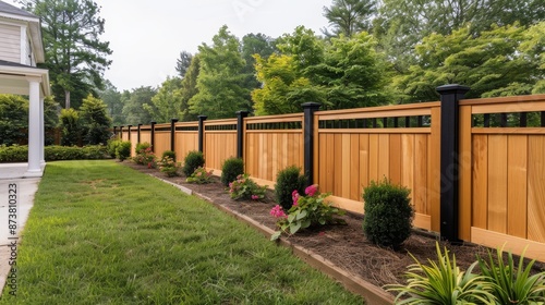 Wallpaper Mural Outdoor fence acting as a sturdy barrier, detailed with natural textures, providing both security and visual appeal, blending with the landscape Torontodigital.ca