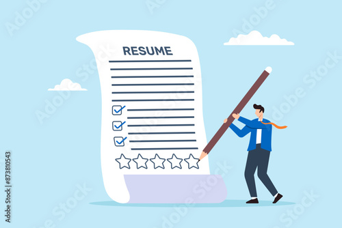 HR manager drawing star on resume concept recognizing top candidates marking excellence exceptional qualifications