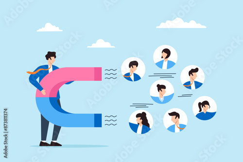 HR manager using magnet to attract candidate profiles recruitment best and top talent acquisition