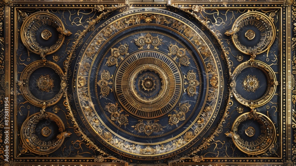 Fototapeta premium Baroque, Barocco Ornate Marble Ceiling Non-Linear Reformation Design with Intricate Accents Depicting Classic Elegance and Architectural Beauty