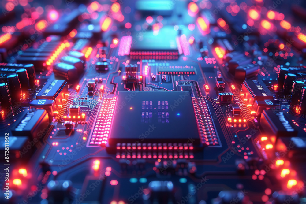Neon high tech background, futuristic technology. AI generation Neon high tech background, futuristic technology. AI generation