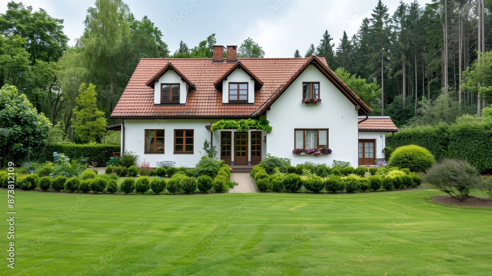 Cozy and inviting residence showcasing a charming home exterior, lush garden, warm lighting, and welcoming atmosphere, ideal dwelling space Cozy and inviting residence showcasing a charming home exterior, lush garden, warm lighting, and welcoming atmosphere, ideal dwelling space