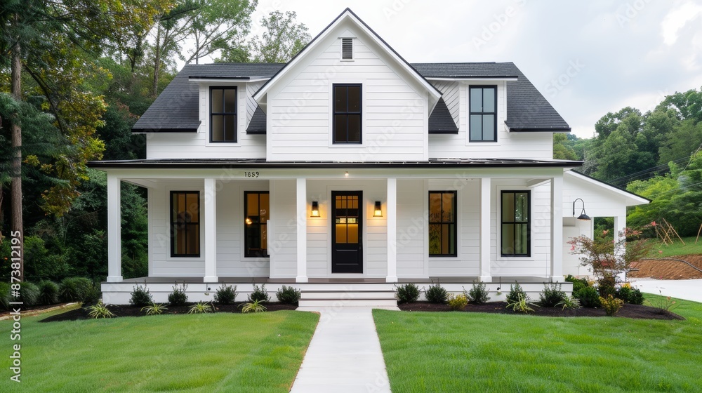 Cozy home with a welcoming front porch, surrounded by lush greenery, warm lighting from windows, epitome of comfort and shelter, serene ambiance Cozy home with a welcoming front porch, surrounded by lush greenery, warm lighting from windows, epitome of comfort and shelter, serene ambiance