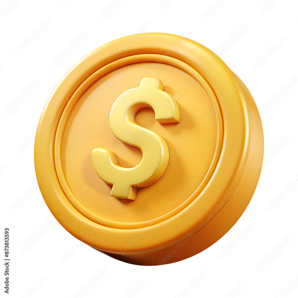 Shiny gold coin with a dollar symbol, a classic icon representing wealth and US currency Shiny gold coin with a dollar symbol, a classic icon representing wealth and US currency