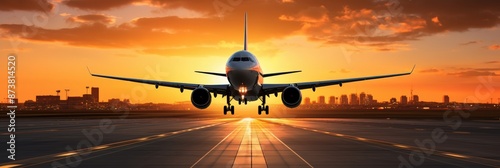 Airplane Landing at Sunset