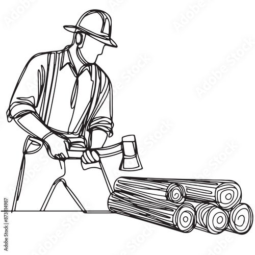 Wallpaper Mural lumberjack one line art, drawing, continuous vector illustration, isolated on transparent background
 Torontodigital.ca