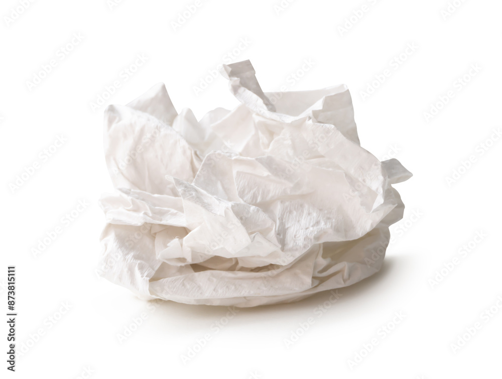 Front view of screwed or crumpled tissue paper balls after use isolated on white background with clipping path Front view of screwed or crumpled tissue paper balls after use isolated on white background with clipping path