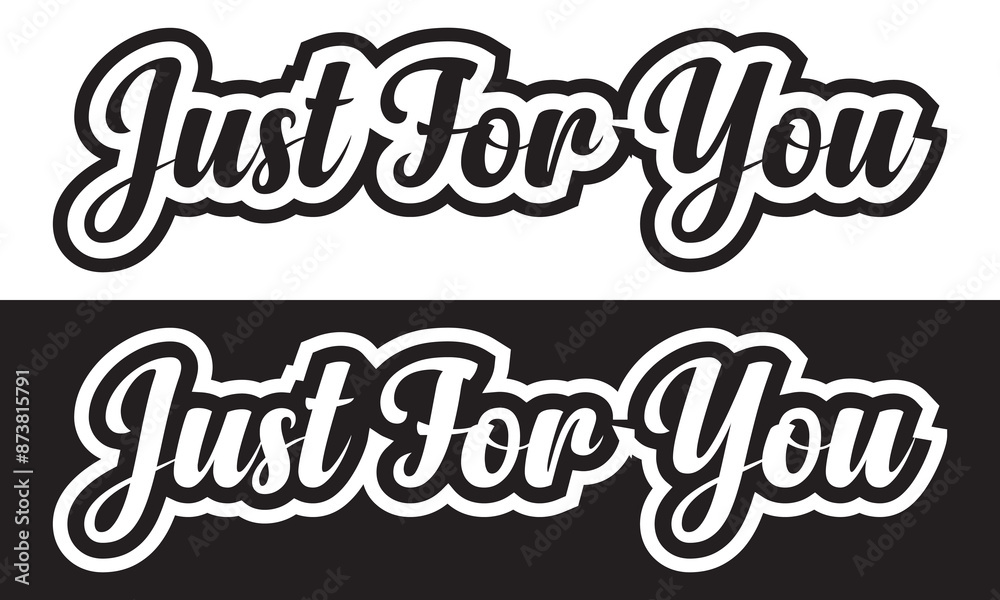 Just for you one line continuous text. Short phrase love banner concept. Hand drawn line art text banner for Valentine's Day. Vector illustration.  isolated on white and black background. EPS 10