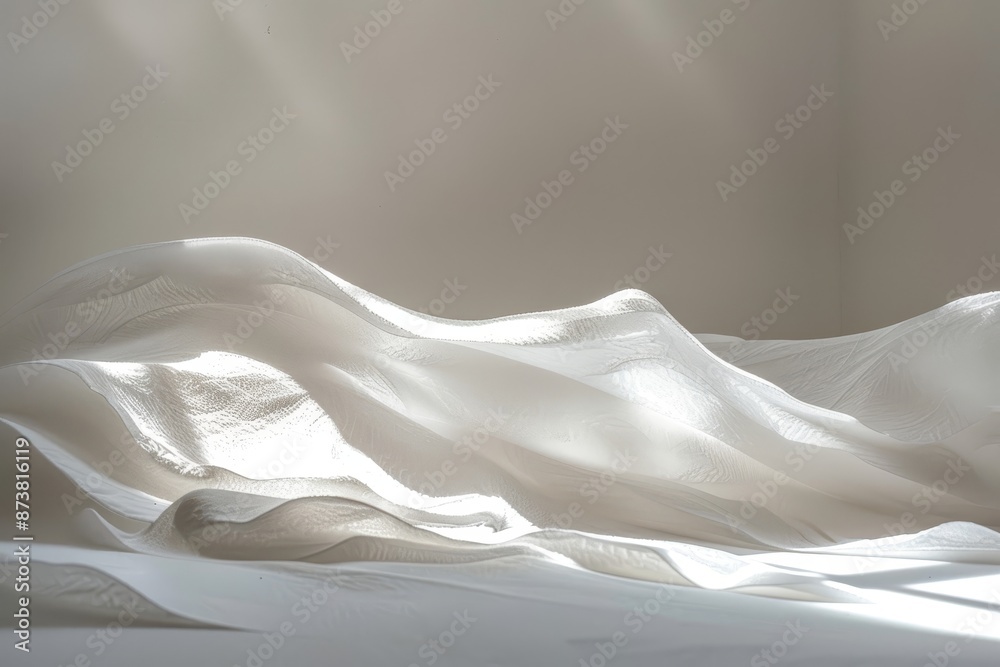 A white sheet neatly arranged on a bed, showcasing light and shadow interplay, An abstract exploration of light and shadow on a pristine white surface A white sheet neatly arranged on a bed, showcasing light and shadow interplay, An abstract exploration of light and shadow on a pristine white surface
