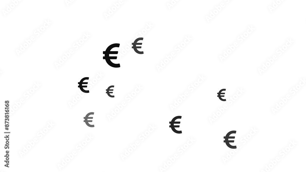 Simple animation of euro symbols appearing and disappearing on a white background, ideal for financial, economic, and currency-related projects. 4K Motion Graphics. Simple animation of euro symbols appearing and disappearing on a white background, ideal for financial, economic, and currency-related projects. 4K Motion Graphics.