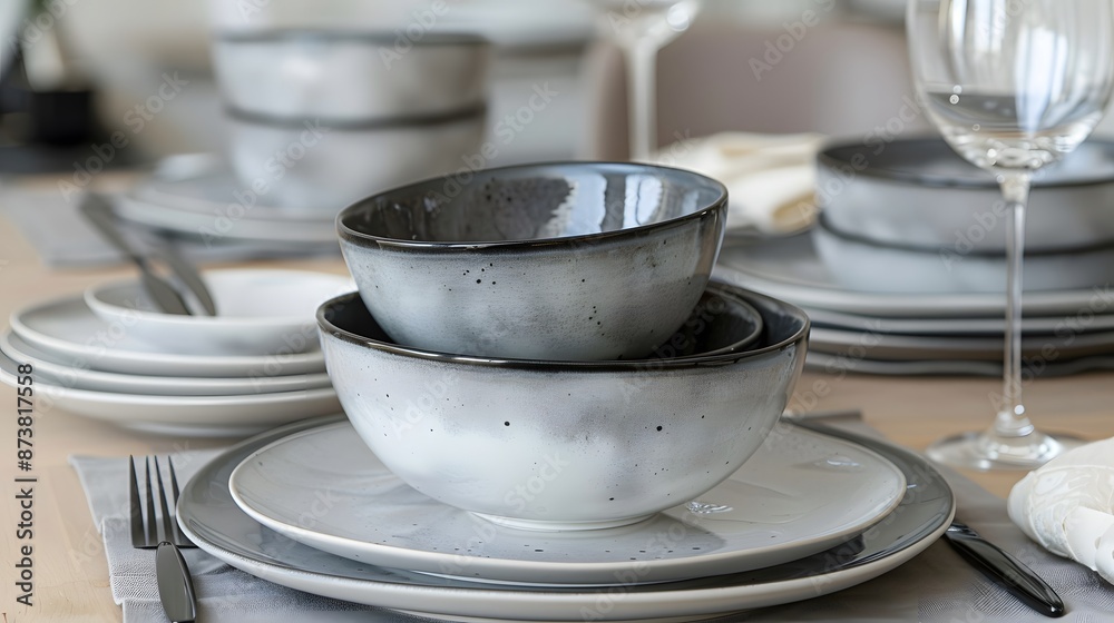 Minimalistic grey monochrome dinner set with plate and cutlery. Minimalistic grey monochrome dinner set with plate and cutlery.