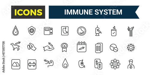 Immune System icons set. Outline icons pack. Editable vector line icon set and illustration for web and UI application.